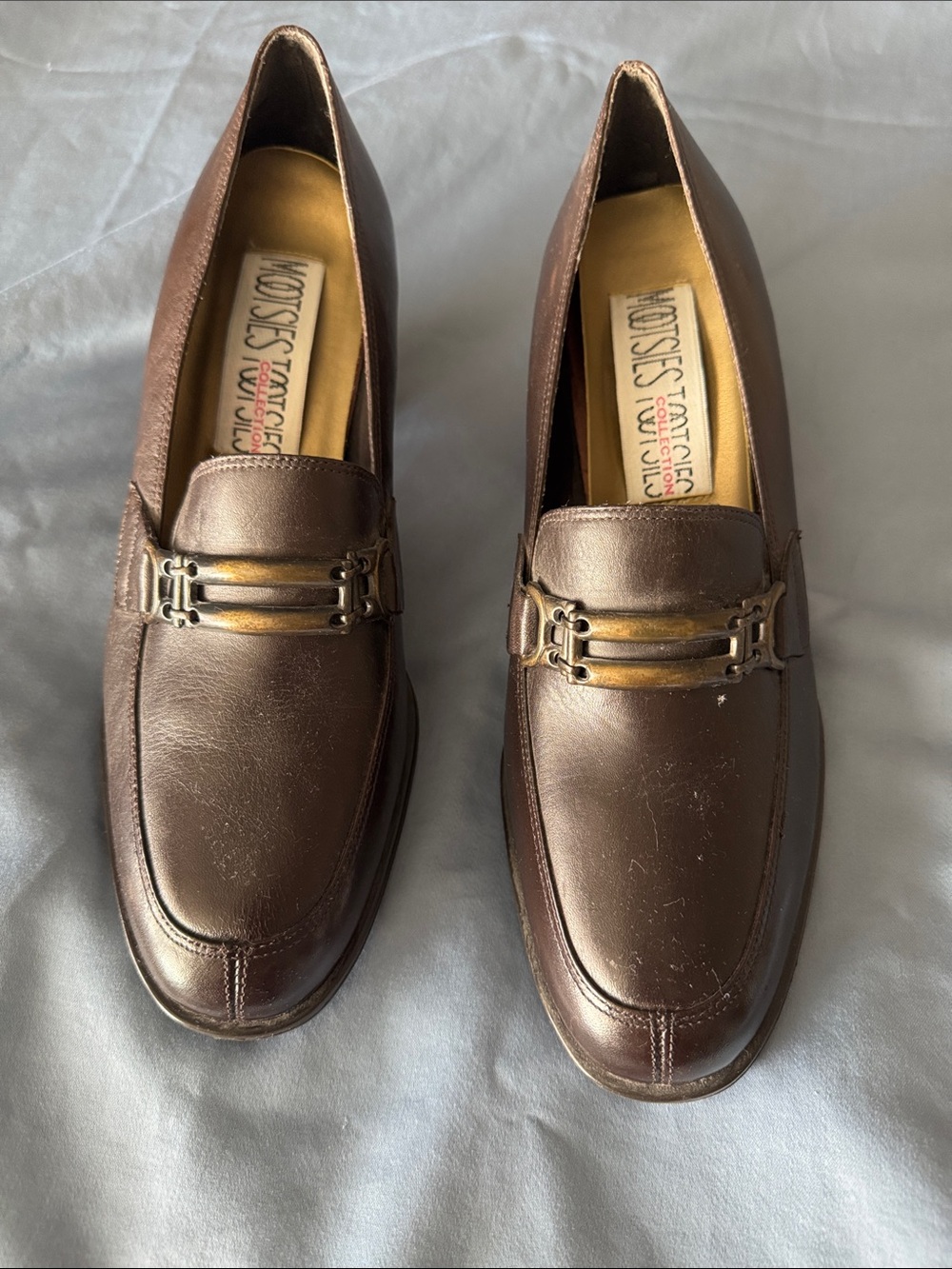 Brown Leather Women's Loafers with Metal Bit